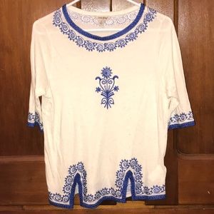 Lucky Brand Blue and Cream Top Size S